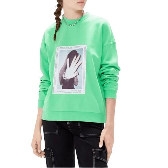 ZGY Zumiez Oversized Green Graphic Crewneck Cotton Sweatshirt Size Large NEW - Picture 2 of 8